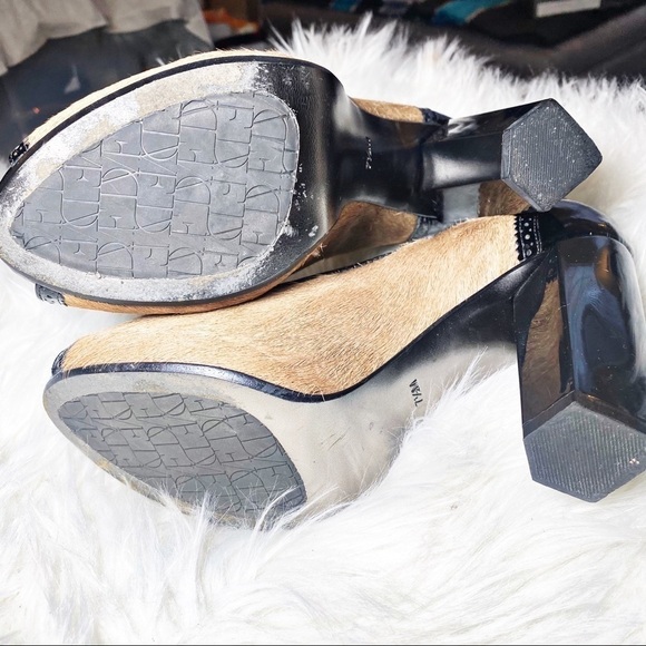 DIANE VON FURSTENBERG Calf Hair Patent Leather Peep Toe Heels, Size 7.5 - Picture 9 of 13